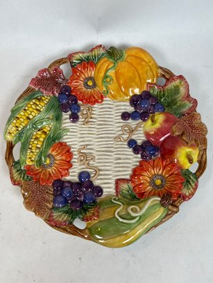 Figural Vegetable & Fruit Canape Plate Fitz Floyd Autumn Bounty Pattern 9 1/2'