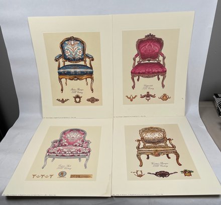 Set Of 4 Unframed Antique Chair Prints - Printed In Italy 1994