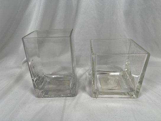 Pair Of Square Modern Glass Vases By Ashland