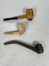Lot Of 3 Vintage Smoking Pipes Unmarked Brass, Marked Clay & Corncob