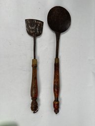 Vintage Rustic Primitive Hand Forged Metal Primitive Ladle And Spatula Wok Tools