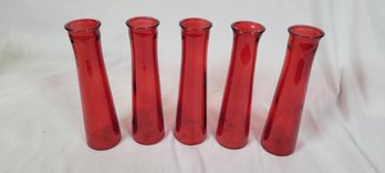 Retro MCM Style Tall Bottle Vases Bent Neck Red Matching Home Decor Unique Set Of 5