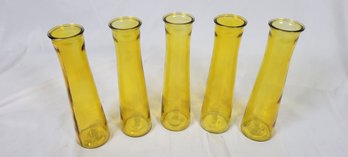 Retro MCM Style Tall Bottle Vases Bent Neck Yellow Matching Home Decor Unique Set Of 5