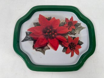 Vintage Metal Snack Coin Tray Christmas Holiday Red Poinsettia