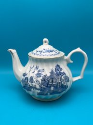 Tea Pot Robinson Design Group White Blue Gold Trim 8.75' L X 6.5' H