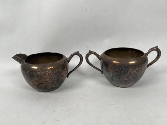 Vintage B. Rogers Silver On Copper Creamer Sugar Bowl Coffee Tea Service Set
