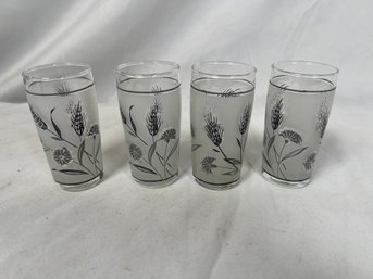 Vintage Libby 4 Frosted Silver Wheat Shot Glasses