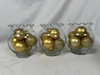 Group Of 11 Vases 5.25' Tall Filled With Gold Ornaments