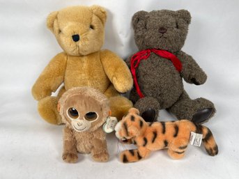 Lot Of 4 Plush Vintage Teddy Bears, Tiger, TY Tangerine