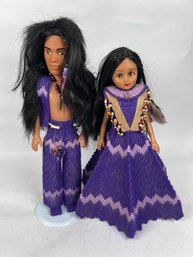 Native American Indian Doll Couple Plastic & Canvas Gorgeous Handmade Outfit 16'