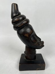 Vintage African Tribal Carved Brown Wood Woman Figure Head Statue 7.5' Signed JL