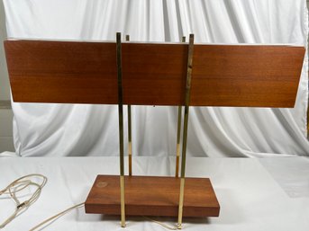 Mid-Century Table Lamp With Wood Shade & Base