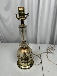 Antique Porcelain Milk Glass Table Lamp & Shade Raised Bronze Metal Flowers