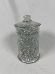 Vintage Glass Apothecary Candy Jar With Lid Full Of Clear Glass Marbles