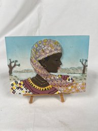 Small Decorative African Woman Plague With Stand ~ 6'x5'