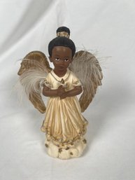 Beautiful 7.5 Inch African American Angel Statues With Real Feathers