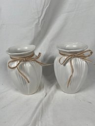 Pair Of White Porcelain Vases 7' High