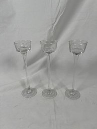 Group Of 3 Long-Stem Clear Glass Tealight Candleholders 8'