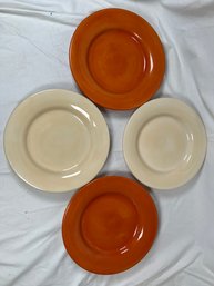 4 Large Decorative / Serving Dishes Plates Orange And Ivory Made In Spain