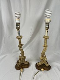 Pair Of Vintage Painted Candlestick  Lamps