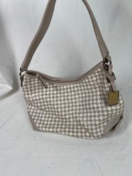 Nine West Womens Woven Man Made Pink Lining Cream Beige Purse Shoulder Bag