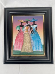 African Women In Dress With Hat Canvas Painting Signed By Artist Framed 8'x10'