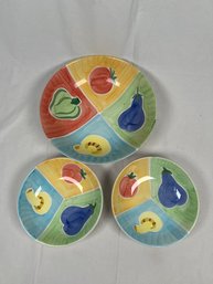 Bella Ceramica Serving Vegetable/ Fruit Bowls Hand Painted Set Of 3