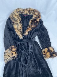 Adrienne Landau Faux Fur Plush Black Robe Size M/L