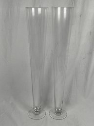 Pair Of 23.5 Trumpet Vase Clear Plastic