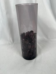 10 1/2' Tall Amethyst Purple Glass Vase Half Filled With Purple Flat Glass Marbles