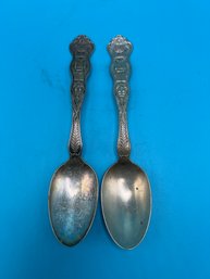 Two Michael C. Fina Co New York Judica Themed Minorah Shabbat 5.5' Teaspoons