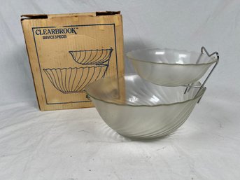 Vintage 3 PC Chip And Dip Set Clearbrook Arcoroc Swirl Pattern