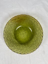 Vintage 70s Anchor Hocking Avocado Green Glass Basket Weave Serving Bowl 9 X 3'