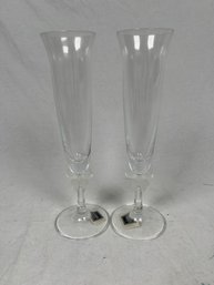 Pair Of New Mikasa Crystal Forever Champagne Flute Frosted Ribbon Stem Glasses