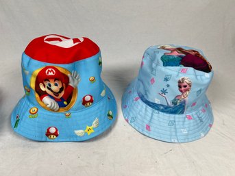 Two Children Hat Summer Kids Bucket Sun Cap Foldable Mario & Frozen