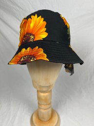 Bucket Hat Cap Orange Flowers 100% Cotton One Size