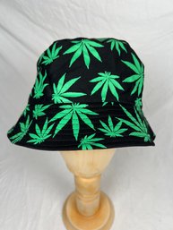 Bucket Hat Cap Marijuana 100% Cotton One Size Green Leaves