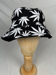 Bucket Hat Cap Marijuana 100% Cotton One Size White Leaves