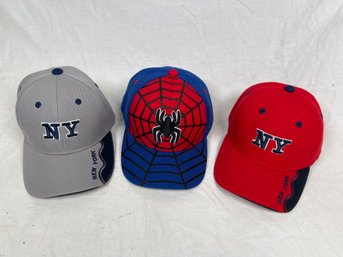 Three Infant Small Child Hats Caps Spiderman NY