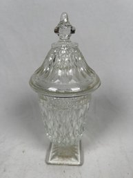 Vintage Indiana Clear Glass Candy Jar W/ Lid Diamond Pedestal