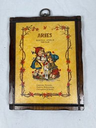 Aries Zodiac Plaque Jerry Schultz NY Handcrafted Pine Wood Astrology 60's