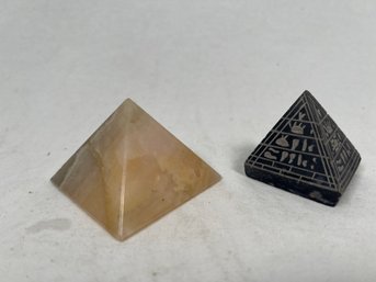 Basalt 1.25' & Quartz 2' Stone Egyptian Hieroglyph Pyramid Paperweights