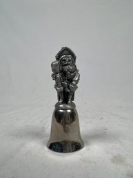 Vintage Pewter Santa With Kid Silver Tone Bell