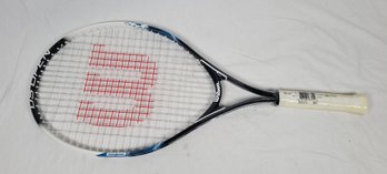 WILSON Junior US Open 25 Tennis Racquet, 3 7/8' White, Black, & Blue WRT21030U