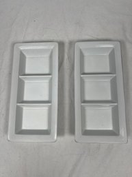 Two Classic White Porcelain Serving Dishes (rectangle With 3 Sections) Pier1