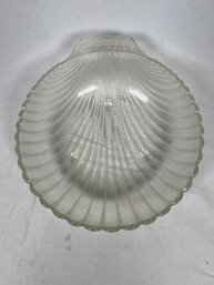 Vintage Footed Clear Glass Clam Seashell Fruit Bowl