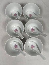 Asian Soup Bowls With Ceramic Spoons