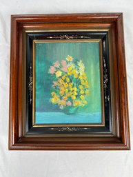 Mid Century Floral Original Art In Gorgeous Wooden Frame Not Signed