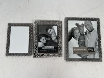 Group Of 3 Grey Metal Rhinestones Photo Frames