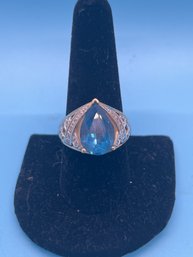 Vintage 10K Solid Yellow Gold Blue Topaz Diamond Cocktail Ring Size 9.75, 7.5g